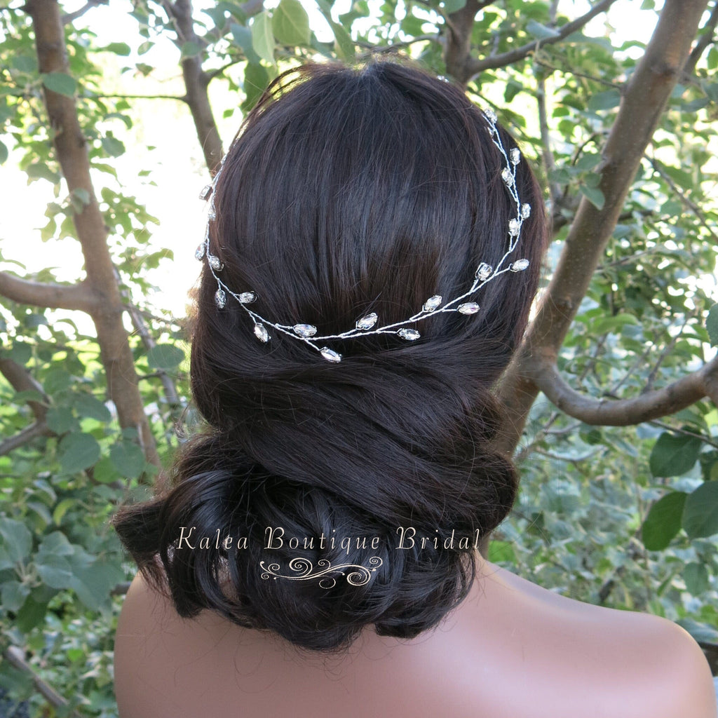 Rhinestone Gem Wire Hair Vine, Minimalist Crystal Wire Wedding Headband, Bridal Crystal Hair Wire Head Wreath - KaleaBoutique.com