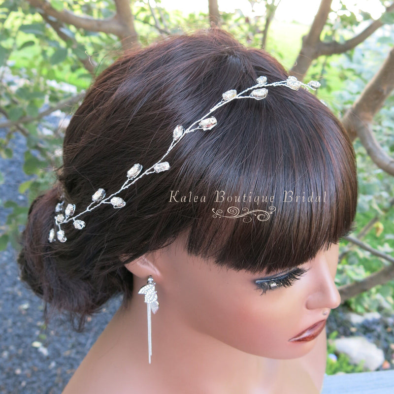 Rhinestone Gem Wire Hair Vine, Minimalist Crystal Wire Wedding Headband, Bridal Crystal Hair Wire Head Wreath - KaleaBoutique.com