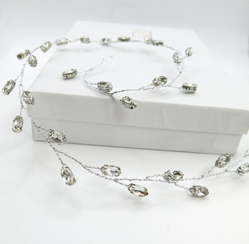 Rhinestone Gem Wire Hair Vine, Minimalist Crystal Wire Wedding Headband, Bridal Crystal Hair Wire Head Wreath - KaleaBoutique.com