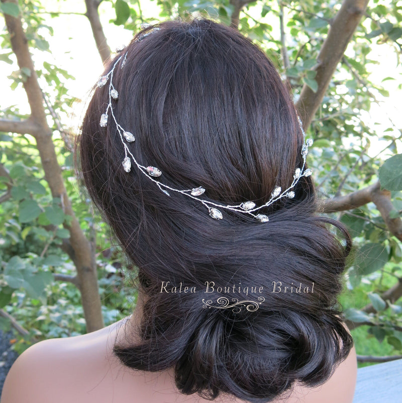 Rhinestone Gem Wire Hair Vine, Minimalist Crystal Wire Wedding Headband, Bridal Crystal Hair Wire Head Wreath - KaleaBoutique.com