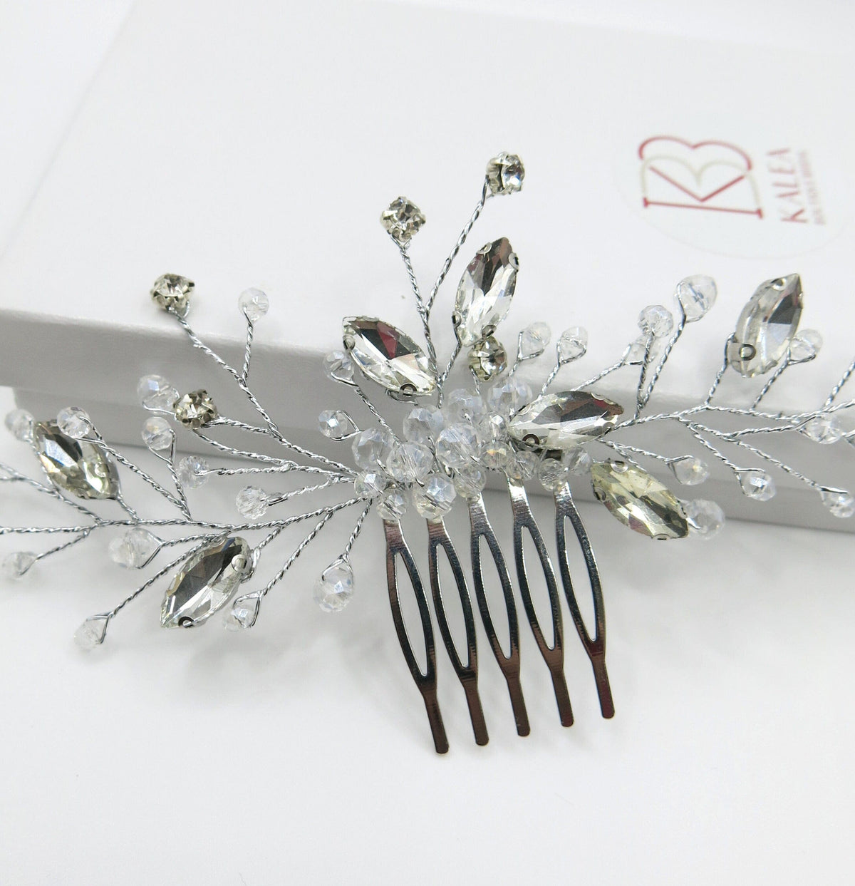 Rhinestone Large Bridal Hair Comb, Crystal Floral Wedding Hairpiece, Silver Decorative Hair Comb Headpiece - KaleaBoutique.com