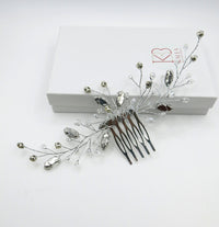 Rhinestone Large Bridal Hair Comb, Crystal Floral Wedding Hairpiece, Silver Decorative Hair Comb Headpiece - KaleaBoutique.com