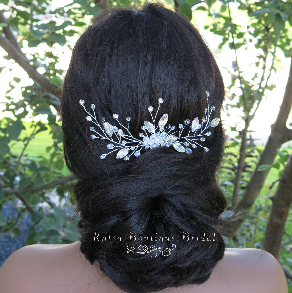 Rhinestone Large Bridal Hair Comb, Crystal Floral Wedding Hairpiece, Silver Decorative Hair Comb Headpiece - KaleaBoutique.com