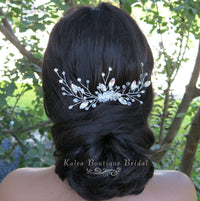 Rhinestone Large Bridal Hair Comb, Crystal Floral Wedding Hairpiece, Silver Decorative Hair Comb Headpiece - KaleaBoutique.com