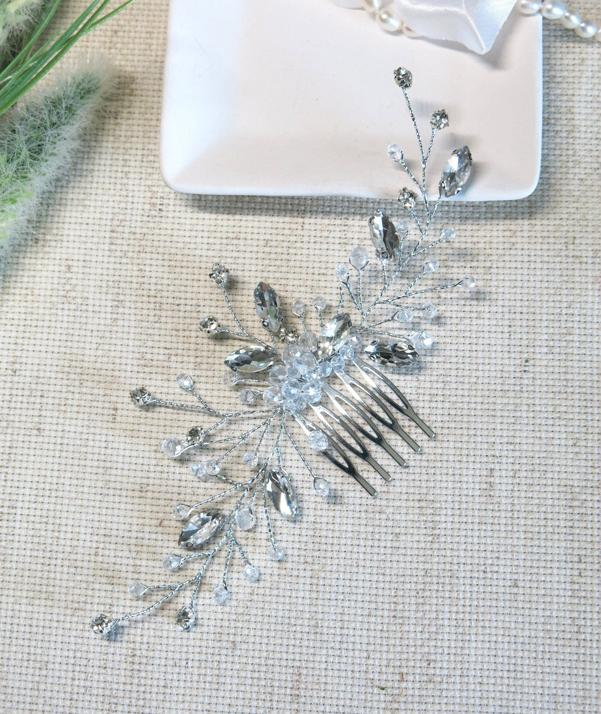 Rhinestone Large Bridal Hair Comb, Crystal Floral Wedding Hairpiece, Silver Decorative Hair Comb Headpiece - KaleaBoutique.com