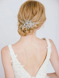 Rhinestone Bridal Hairclip, Wedding Opal Leaf Hairpiece, Crystal Gem Silver Alligator Hair Clip Accessory - KaleaBoutique.com