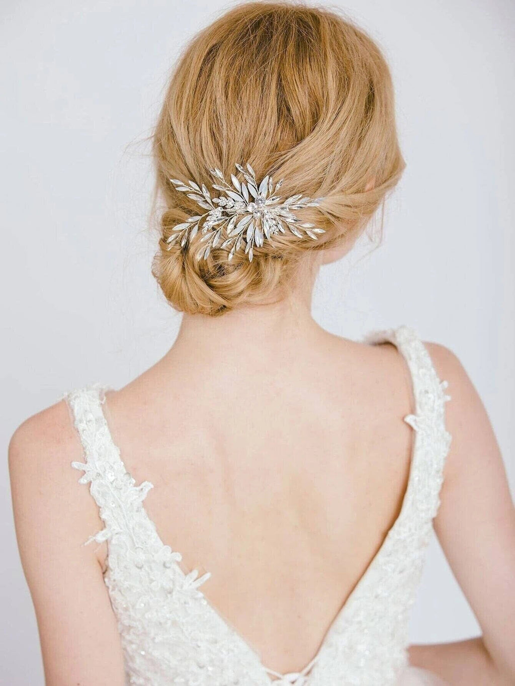 Rhinestone Bridal Hairclip, Wedding Opal Leaf Hairpiece, Crystal Gem Silver Alligator Hair Clip Accessory - KaleaBoutique.com