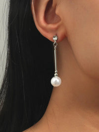 Rhinestone Wedding Bridal Boho Earrings Silver Tone Tube White Pearl Dangle Bridesmaid Fashion Party Prom Stud Earrings 2.0"L - KaleaBoutique.com