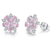 Pink Crystal Flower Minimalist Earrings, CZ Crystal Gemstone Floral Ear Studs, Wedding Bridal or Bridesmaid Ear Studs - KaleaBoutique.com