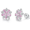 Rhodium Plated Pink Cubic Zirconia CZ Clear AAA Crystal Gemstone Floral Wedding Bridal Bridesmaid Glam Flower 0.4"L Stud Earrings - KaleaBoutique.com