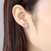 Pink Crystal Flower Minimalist Earrings, CZ Crystal Gemstone Floral Ear Studs, Wedding Bridal or Bridesmaid Ear Studs - KaleaBoutique.com