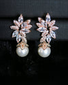 Round Pearl Drop Crystal Earrings, Bridal CZ Diamond 14K Gold Pearl Studs, Wedding Crystal Stud Earrings - KaleaBoutique.com