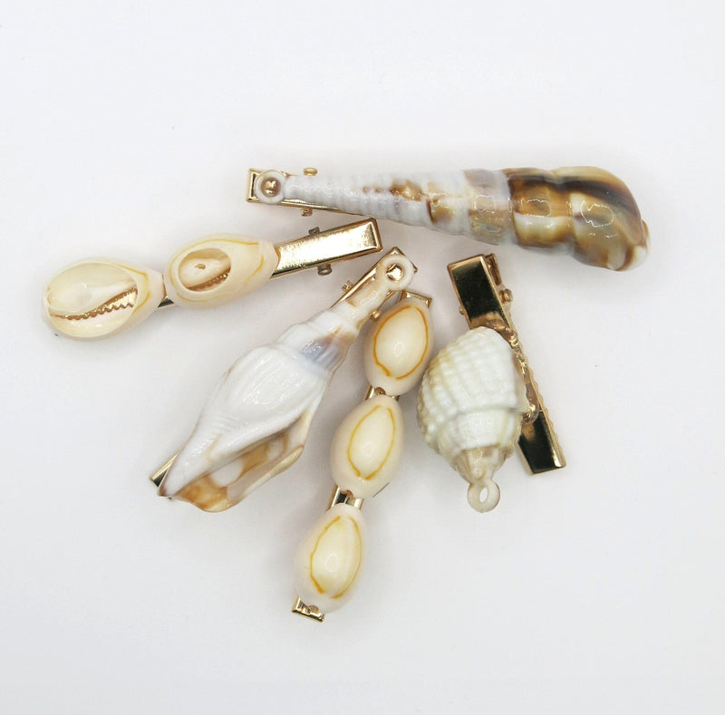 Seashell 5 PC Alligator Hairclip Set, Tropical Getaway Hairpiece Set, Mermaid Style Sea Shell Alligator Hair Clip Set - KaleaBoutique.com