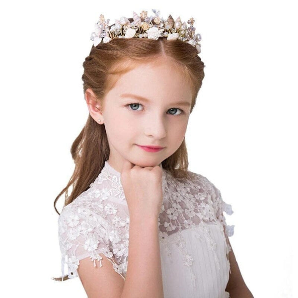 Natural Seashell and Pearl Tiara, Beach Wedding Bridal Boho Head Wreath Crown, Shell Hair Vine Headband - KaleaBoutique.com