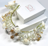 Natural Seashell and Pearl Tiara, Beach Wedding Bridal Boho Head Wreath Crown, Shell Hair Vine Headband - KaleaBoutique.com