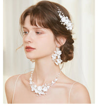 Bouquet Ceramic Flower Hair Comb, Bridal White Flower Bridal Hairpiece, Wedding Porcelain Floral Head Piece, Bridesmaid Necklace or Earrings - KaleaBoutique.com