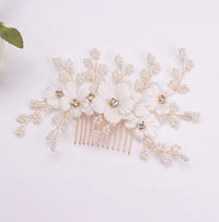 Silk White Flower Bridal Hair Comb, Wedding Floral Gold Hairpiece, Bridesmaid Silk Floral Hairpiece - KaleaBoutique.com