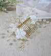 Silk White Flower Bridal Hair Comb, Wedding Floral Gold Hairpiece, Bridesmaid Silk Floral Hairpiece - KaleaBoutique.com