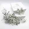 Silver Flower Hairpiece and Bridal Marquise Hoop Earrings, Wedding Metal Flower Hair Vine Headpiece - KaleaBoutique.com