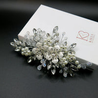 Silver Rhinestone Hair Comb for Bride, Crystal Leaf Wedding Hairpiece, Bridal Metal Flower Headpiece - KaleaBoutique.com