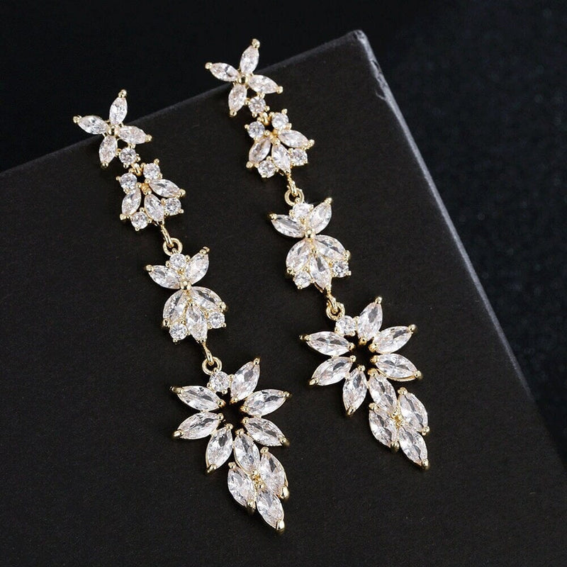 Twinkle Star CZ Diamond Gem Earrings, Fashion Crystal Bridal Dangle Ear Studs, Wedding 14K Gold Plated Earring - KaleaBoutique.com