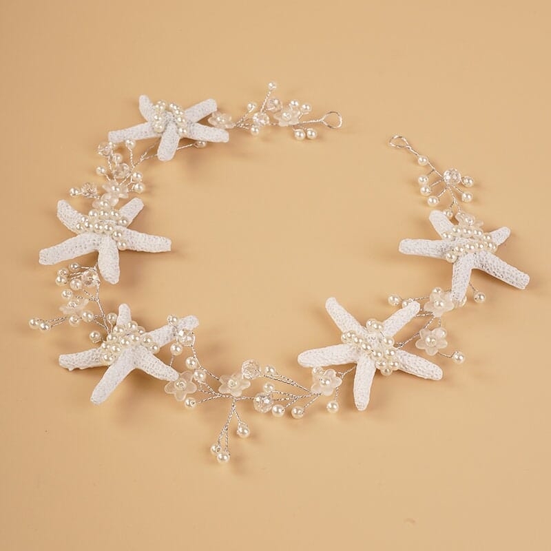 Starfish Pearl Hair Vine, Beach Wedding Headpiece, Bridal Mermaid Style Hair Wire Tiara, Starfish Head Wreath - KaleaBoutique.com