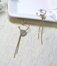 Studded Heart Charm Gold Hoop Earrings, Chain Dangle Charm Studs, Wedding Crystal Heart Charm Earrings - KaleaBoutique.com