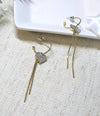 Studded Heart Charm Gold Hoop Earrings, Chain Dangle Charm Studs, Wedding Crystal Heart Charm Earrings - KaleaBoutique.com