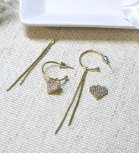 Studded Heart Charm Gold Hoop Earrings, Chain Dangle Charm Studs, Wedding Crystal Heart Charm Earrings - KaleaBoutique.com