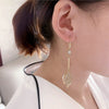 Studded Leaf Dainty Earrings, Bridal Gold Leaf Tassel Gem Earrings, Wedding Fashion Crystal Earrings, Statement Bridesmaid Dangle Earrings - KaleaBoutique.com