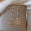 Studded Crystal Leaf Dangle Earrings, Bridal Gold Gem Leaf Tassel Earrings, Wedding Fashion Crystal Earrings - KaleaBoutique.com