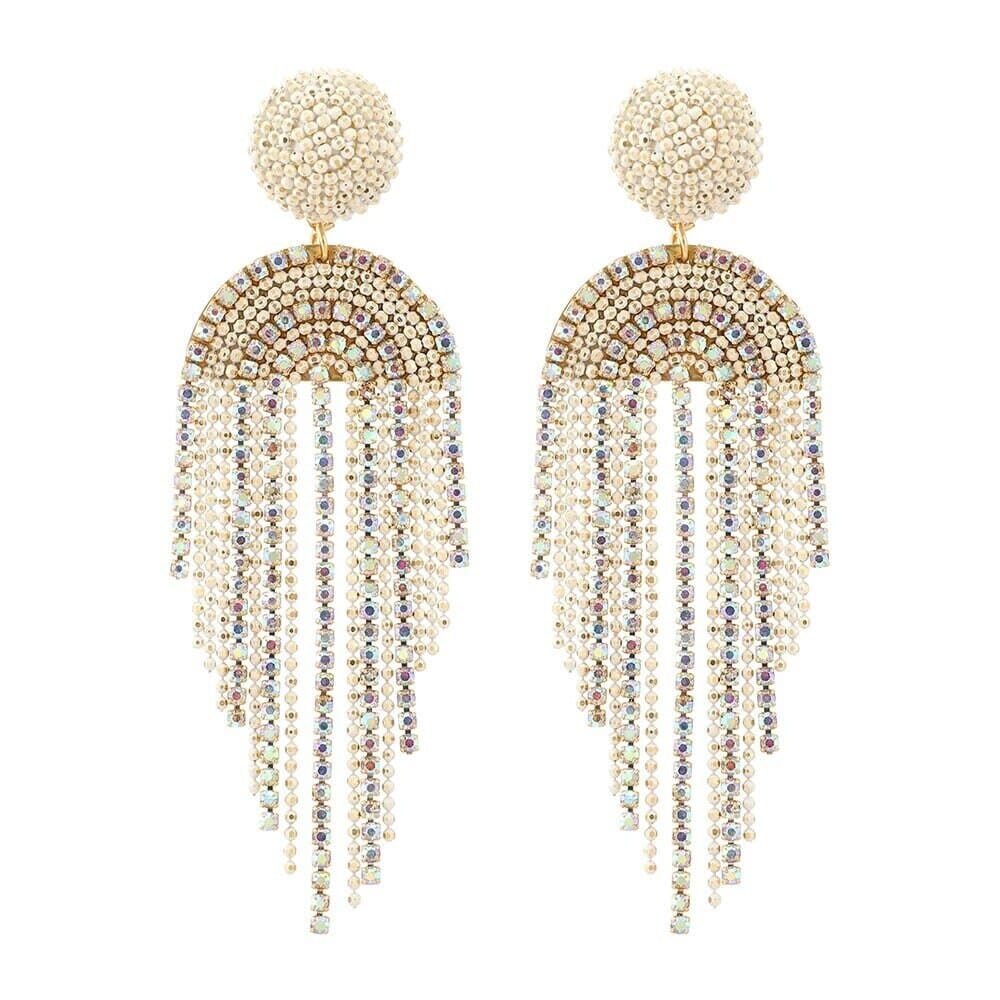 Swarovski AB Crystal Chandelier Earrings, Long Bridal Aurora Borealis Earrings, Long Crystal Wedding Earrings - KaleaBoutique.com