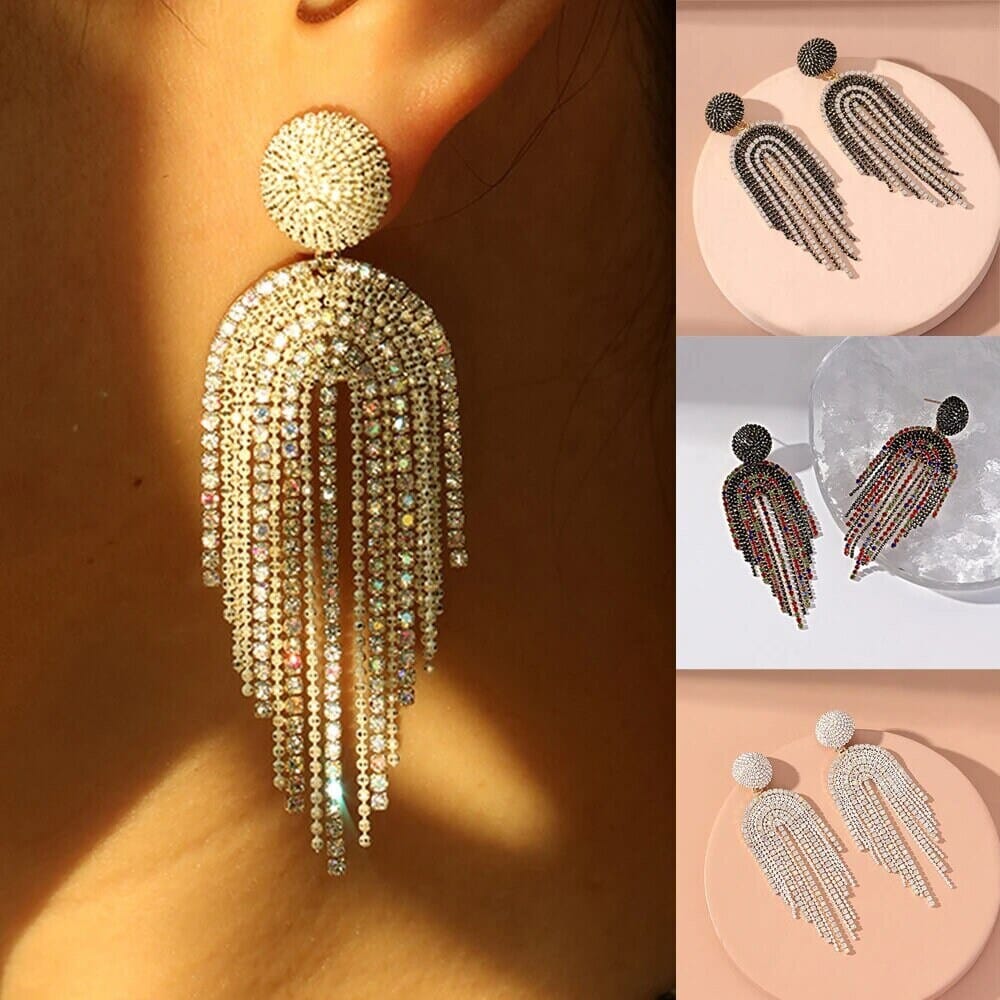 Swarovski AB Crystal Chandelier Earrings, Long Bridal Aurora Borealis Earrings, Long Crystal Wedding Earrings - KaleaBoutique.com