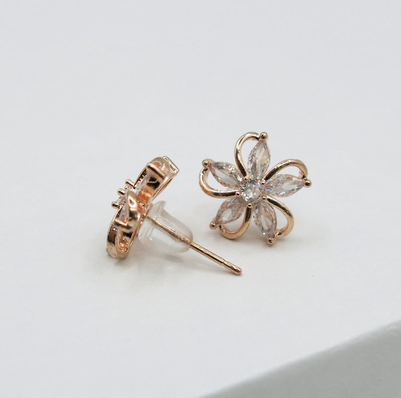 Swarovski Crystal S925 Post Floral Ear Studs, Wedding Minimalist Bridal or Bridesmaid 14K Gold Crystal Flower Earrings - KaleaBoutique.com