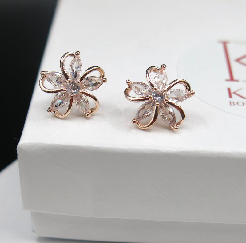 Swarovski Crystal S925 Post Floral Ear Studs, Wedding Minimalist Bridal or Bridesmaid 14K Gold Crystal Flower Earrings - KaleaBoutique.com