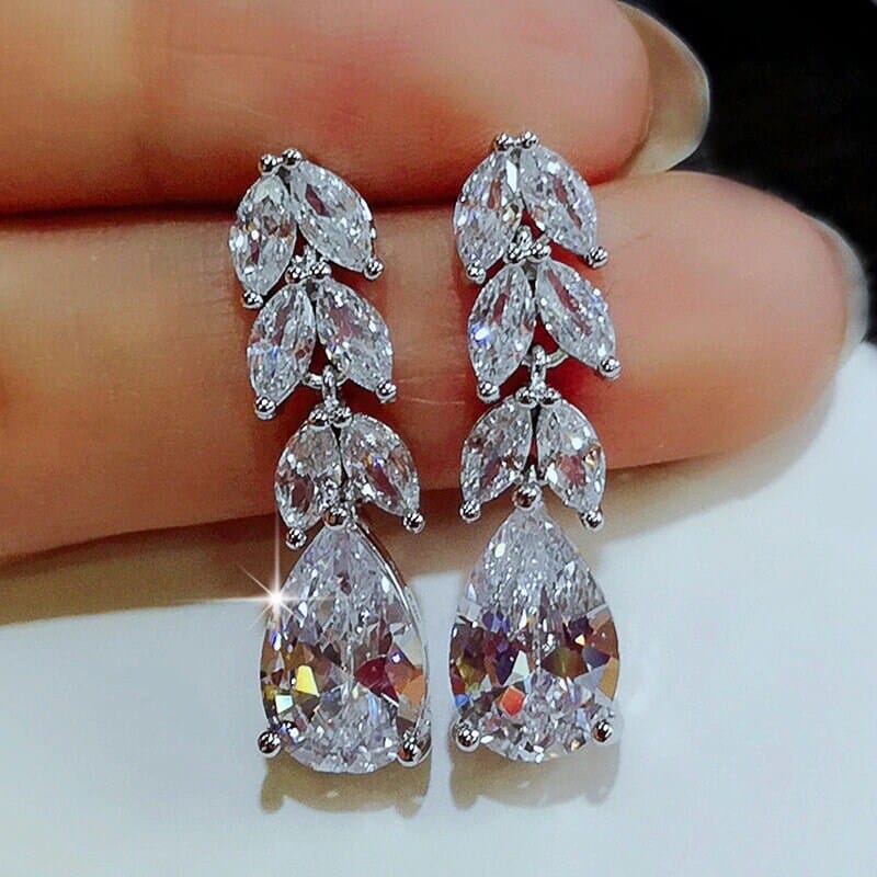 Teardrop Crystal Wedding Earrings, Bridal 14K Gold CZ Diamond Minimalist Wedding Crystal Studs - KaleaBoutique.com