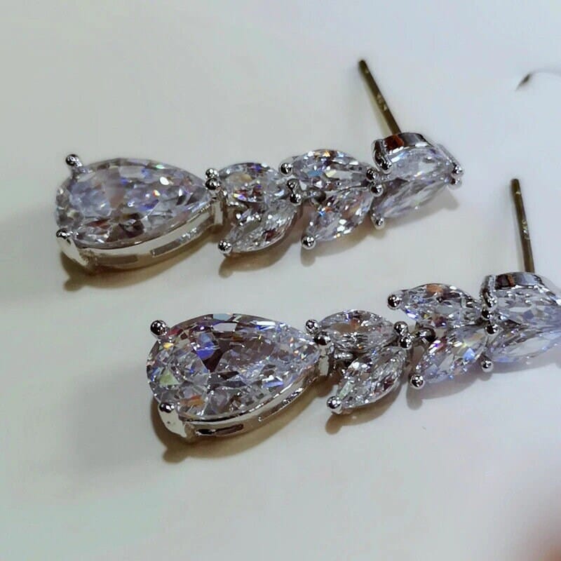 Teardrop Crystal Wedding Earrings, Bridal 14K Gold CZ Diamond Minimalist Wedding Crystal Studs - KaleaBoutique.com