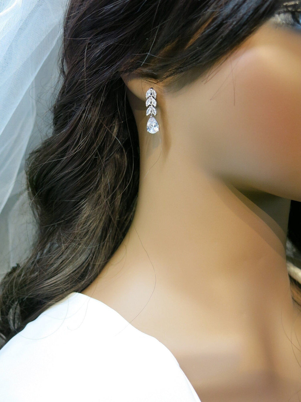 Teardrop Crystal Wedding Earrings, Bridal 14K Gold CZ Diamond Minimalist Wedding Crystal Studs - KaleaBoutique.com