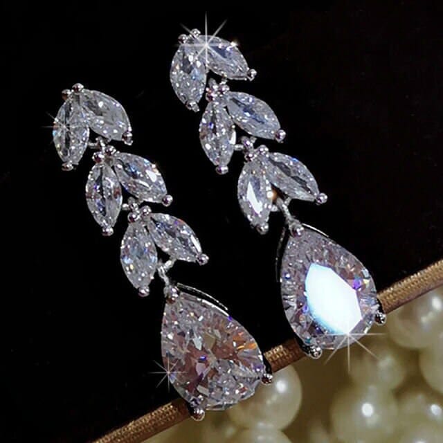 Teardrop Crystal Wedding Earrings, Bridal 14K Gold CZ Diamond Minimalist Wedding Crystal Studs - KaleaBoutique.com