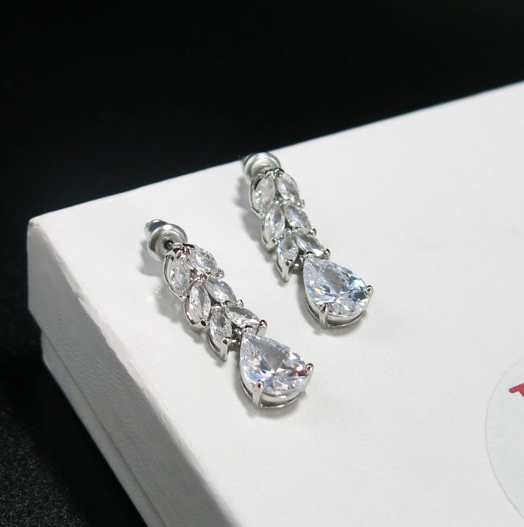 Teardrop Crystal Wedding Earrings, Bridal 14K Gold CZ Diamond Minimalist Wedding Crystal Studs - KaleaBoutique.com