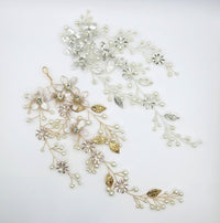 Three Branches Pearl Hair Vine, Bridal Crystal Flower Hairpiece, Wedding Head Wreath Floral Hair Wire - KaleaBoutique.com