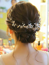 Three Branches Pearl Hair Vine, Bridal Crystal Flower Hairpiece, Wedding Head Wreath Floral Hair Wire - KaleaBoutique.com