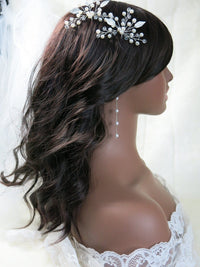 Three Branches Large Bridal 2 PC Hairpin Set, Embossed Silver Leaf Hair Pins for Wedding - KaleaBoutique.com