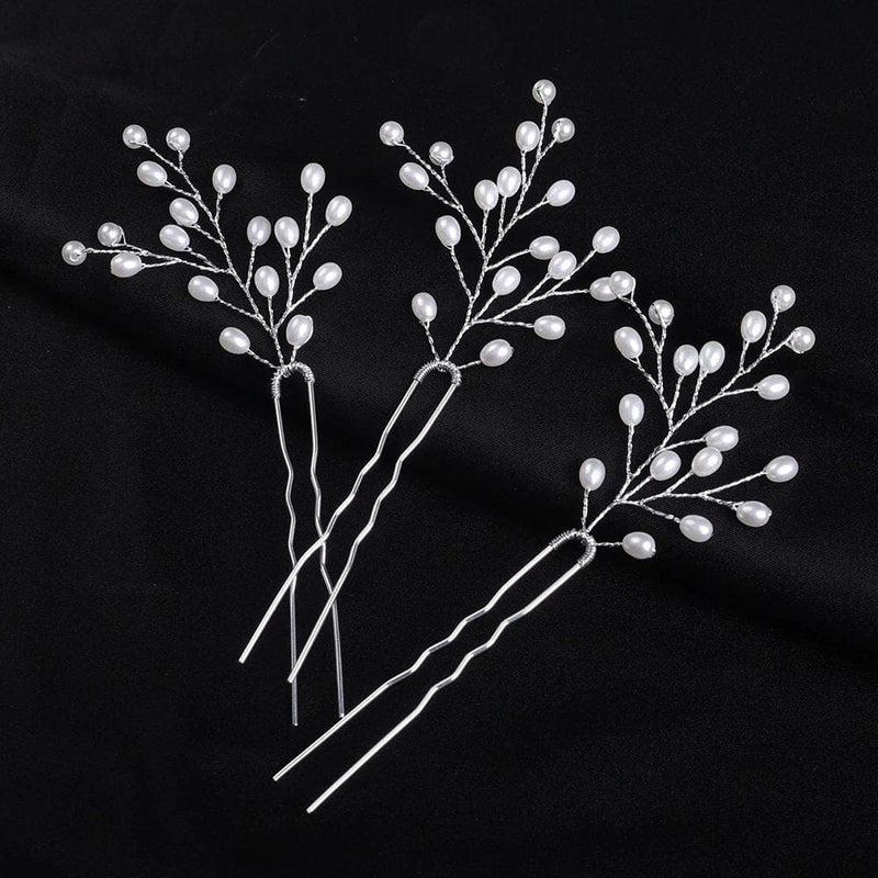 Tree Branch Pearl Wire 3 PC Hairpin Set, Wedding Floral Hair Pin, Bridal Pearl Wire Large Hairpin, Bridesmaid Pearl Hairpiece, Set of 3 - KaleaBoutique.com