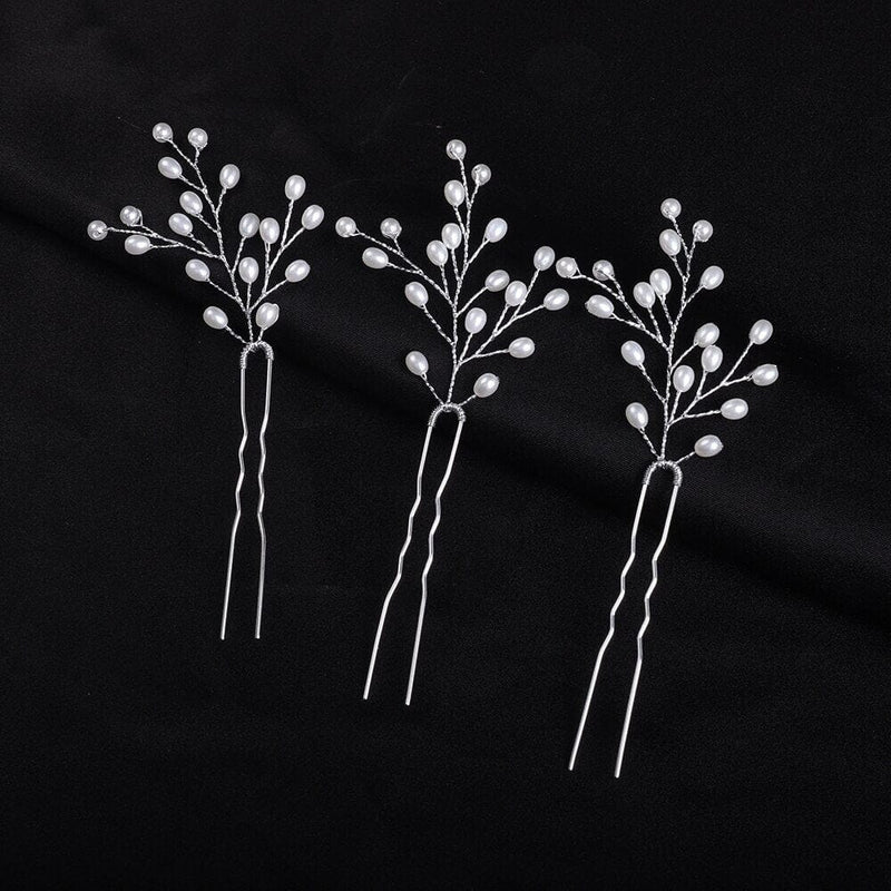 Tree Branch Pearl Wire 3 PC Hairpin Set, Wedding Floral Hair Pin, Bridal Pearl Wire Large Hairpins, Set of 3 - KaleaBoutique.com