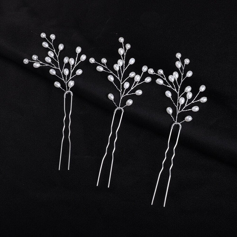 Tree Branch Pearl Wire 3 PC Hairpin Set, Wedding Floral Hair Pin, Bridal Pearl Wire Large Hairpin, Bridesmaid Pearl Hairpiece, Set of 3 - KaleaBoutique.com