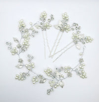 Wedding 4 PC Pearl Hair Vine and Hairpin Set, Wire Headband & 3 Hairpins Bridal Set, Crystal Pearl Head Wreath - KaleaBoutique.com