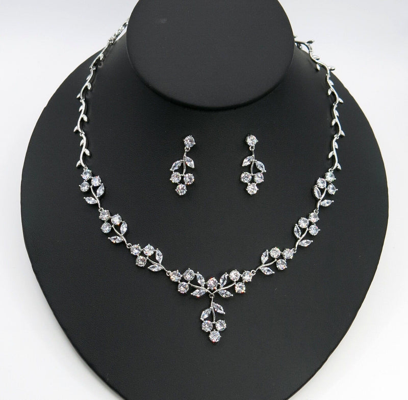 Wedding Crystal Necklace and Earrings 3 PC Jewelry Set, Platinum Plated Bridal Statement Gem Necklace Jewelry Set - KaleaBoutique.com