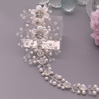 Wedding Pearl Hair Vine, Bridal Pearl Hair Wire Headband, Floral Head Wreath Hairpiece, Crystal Flower Hair Wire - KaleaBoutique.com