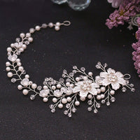 Wedding Pearl Hair Vine, Bridal Pearl Hair Wire Headband, Floral Head Wreath Hairpiece, Crystal Flower Hair Wire - KaleaBoutique.com